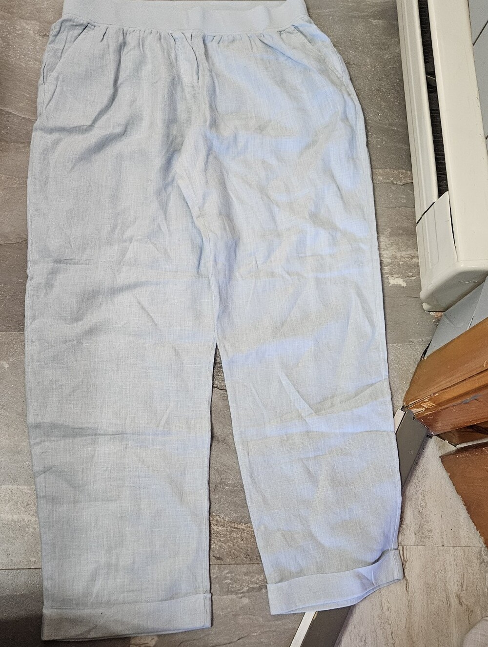 Rosso35 Light Blue Casual Linen Pull Up High Rise Pants. Light,flowy. 28". L
